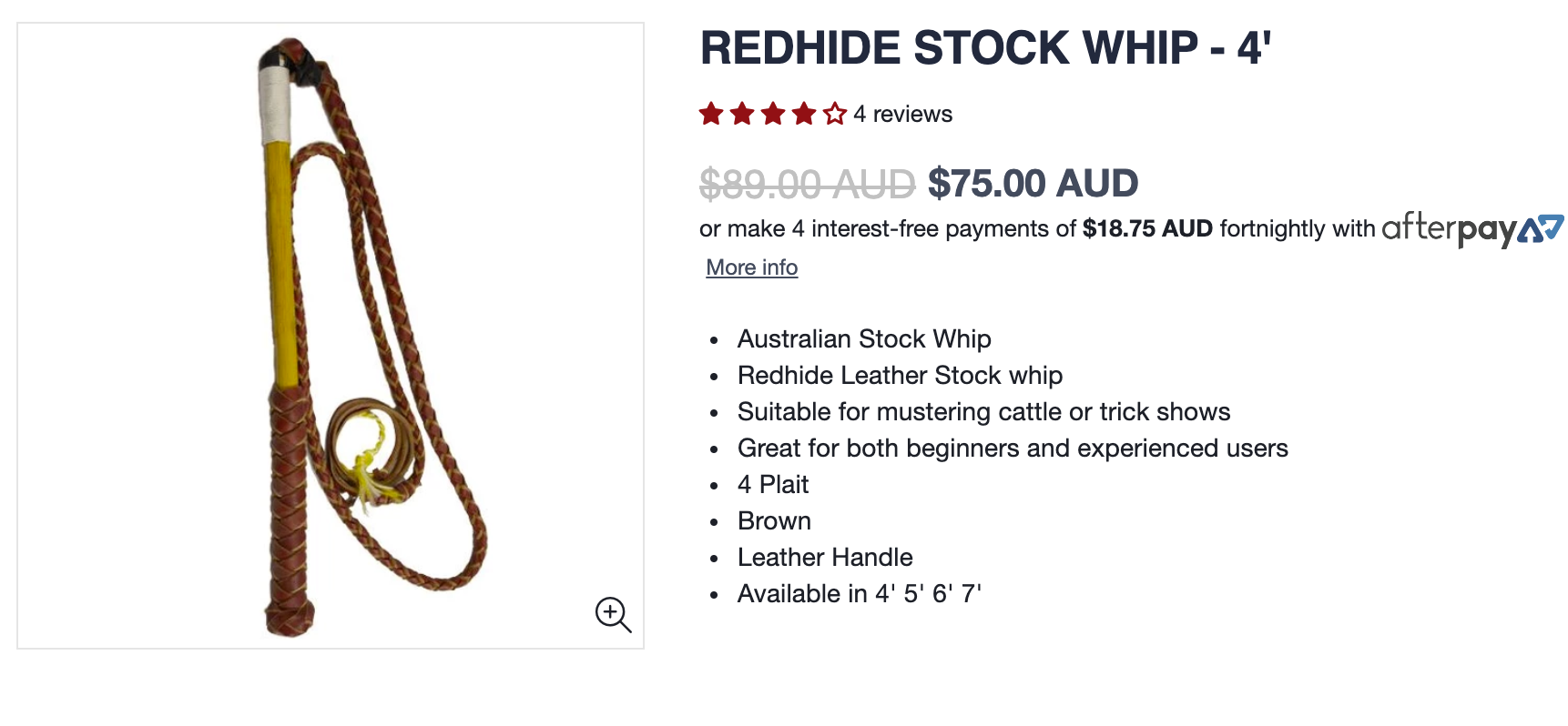 Australian Stockwhip 5.7 feet Other Products - Aussie Whip Maker